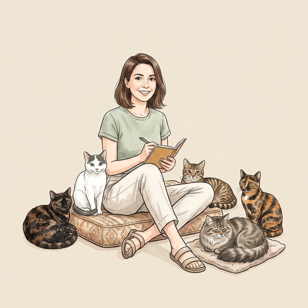 GM Pet Sitter kedileri Gece, Maya, Mina Luna, Merlin ve Marla ev içindeki gizli tehlikeleri keşfediyor - 3D dijital illüstrasyon